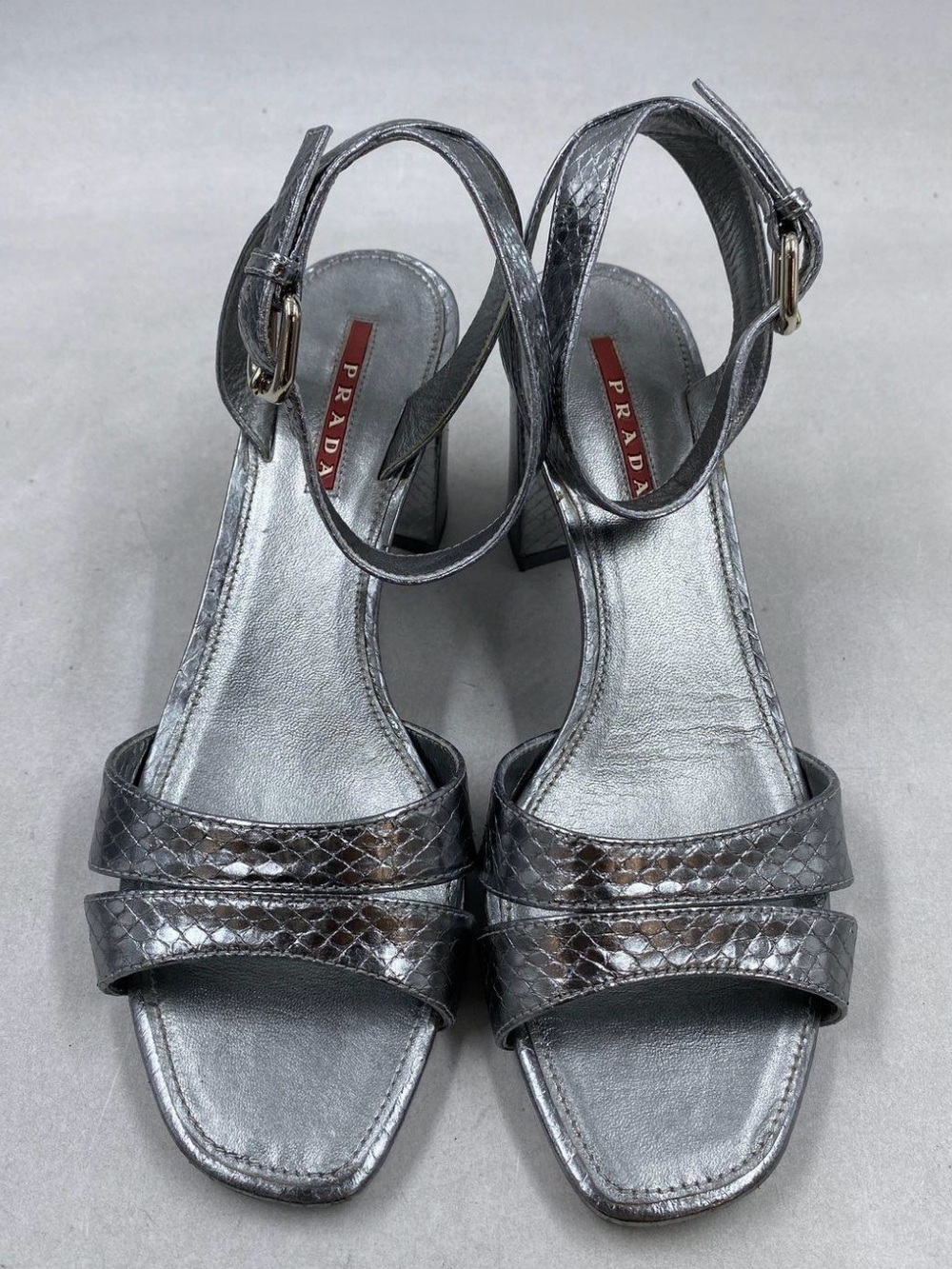 Prada Metallic Silver Textured Slingback Sandals